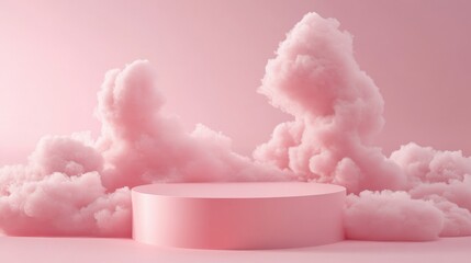 Poster - Soft Pink Clouds Surrounding a Circular Platform for Display