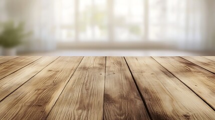 Aufkleber - A rustic wooden table image featuring a blurred neutral gradient background.