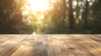 Aufkleber - A rustic wooden table with a blurred background, ideal for interior design and home decor imagery.