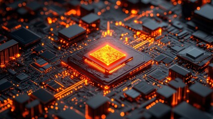 Poster - Glowing CPU, circuit board, tech, processing, data, background, abstract, digital, future, innovation