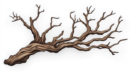 Dead tree branch, isolated, white background, nature art, design element (1)