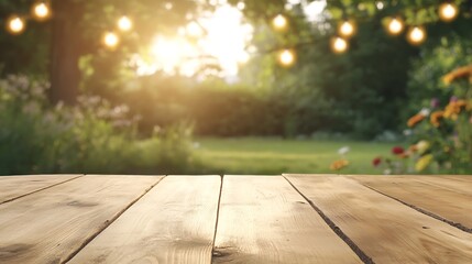 Aufkleber - A rustic wooden table in sharp focus, showcasing a softly lit environment, ideal for interior design projects.