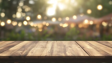 Fototapete - A rustic wooden picnic table captured in sharp focus, ideal for outdoor or home setting imagery.