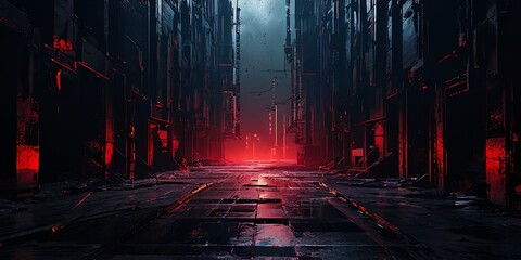 Poster - A city street with a red light in the middle