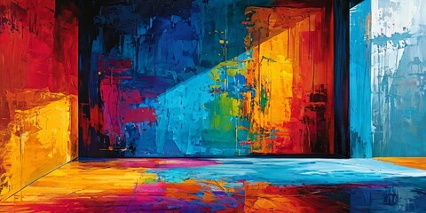 Poster - A painting of a colorful sky with a black background