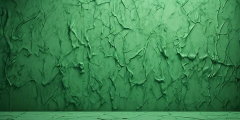 Poster - A green wall with a lot of cracks and holes