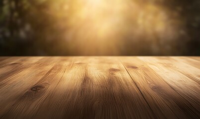 Aufkleber - Polished wooden tabletop set against a softly blurred background, ideal for interior design visuals.
