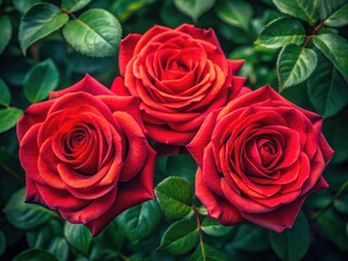 Wall Mural - High-angle photography reveals the beauty of red roses in full bloom, offering captivating top-down views.