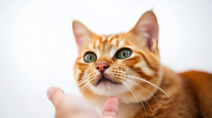 Cat holding up hand on blur background