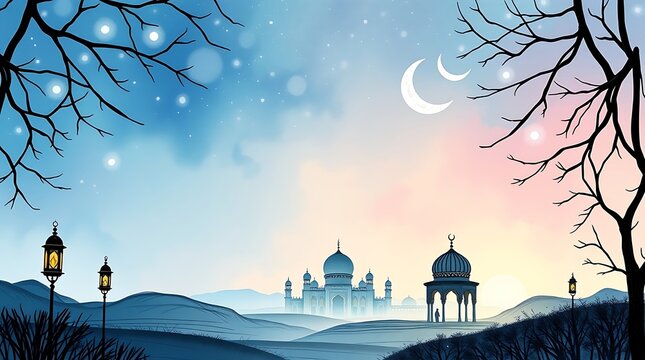 Islamic greeting card with ramadan kareem calligraphy and islamic ornament mosque vector design background