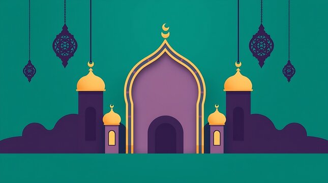 Islamic greeting card with ramadan kareem calligraphy and islamic ornament mosque vector design background