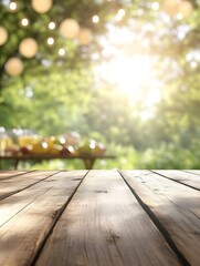 Poster - A polished wooden deck table prominently displayed in the foreground of the image.