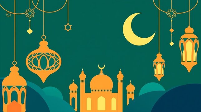 Islamic greeting card with ramadan kareem calligraphy and islamic ornament mosque vector design background