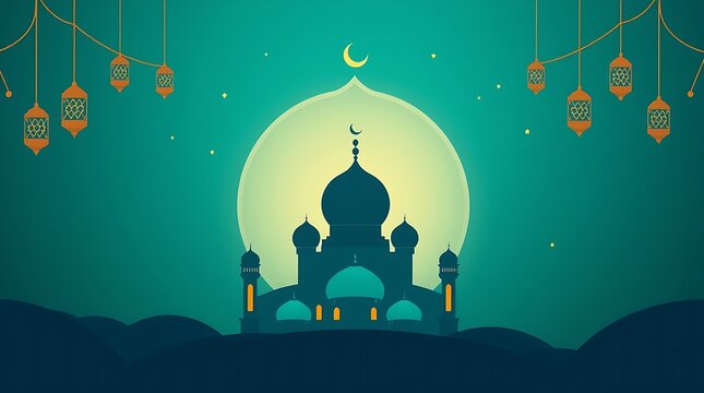 Islamic greeting card with ramadan kareem calligraphy and islamic ornament mosque vector design background