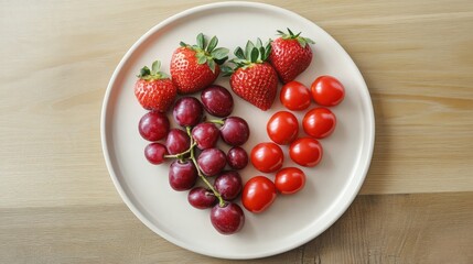 Wall Mural - Healthy fruit platter with strawberries, grapes and cherry tomatoes