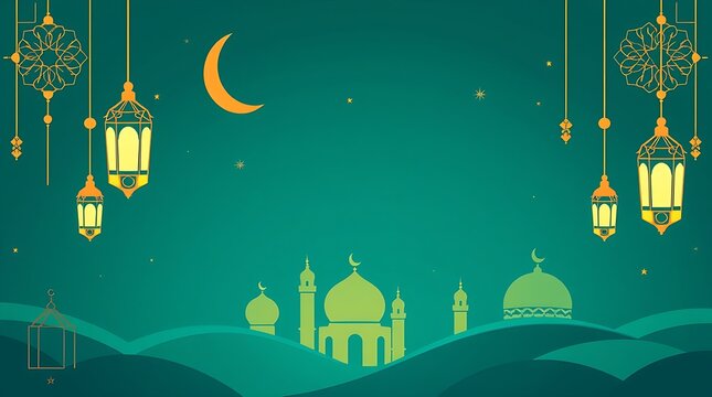 Islamic greeting card with ramadan kareem calligraphy and islamic ornament mosque vector design background
