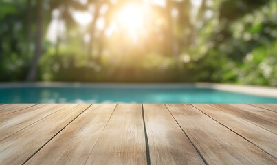Aufkleber - A natural wooden table image with a blurred background, ideal for interior design and decor themes.