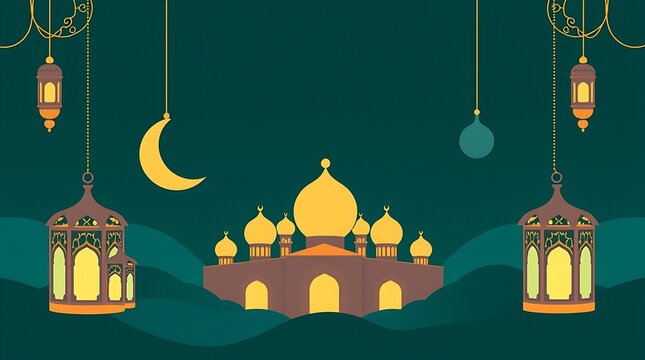 Islamic greeting card with ramadan kareem calligraphy and islamic ornament mosque vector design background