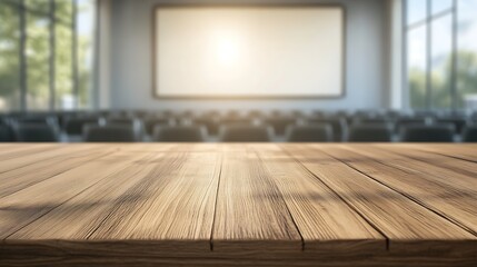 Poster - A high-quality image of a natural wooden desk, featuring sharp focus and a blurred background.