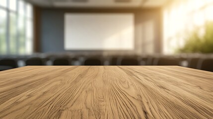 Aufkleber - A high-resolution image of a natural wooden desk, showcasing sharp details and a blurred background.