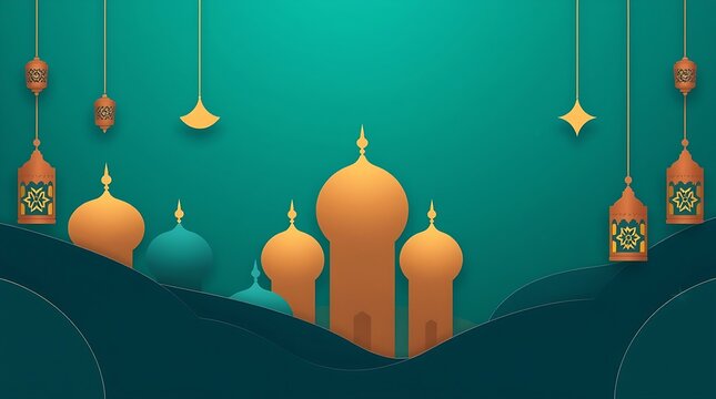Islamic greeting card with ramadan kareem calligraphy and islamic ornament mosque vector design background