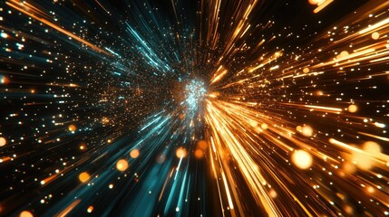 Poster - Digital mind with particles and light trails, symbolizing rapid AI-powered data processing.