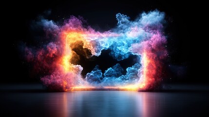 Aufkleber - Colorful smoke and fire explosion creating a doorway to another dimension in dark space