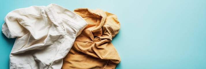 Aufkleber - Comparison of dirty and freshly laundered clothes with space for text. Generative AI