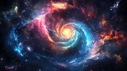 Wall Mural - A colorful swirl at the center of a galaxy in outer space. Galactic Mosaic Skies. Illustration