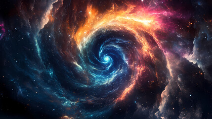 Wall Mural - A colorful swirl at the center of a galaxy in outer space. Galactic Mosaic Skies. Illustration