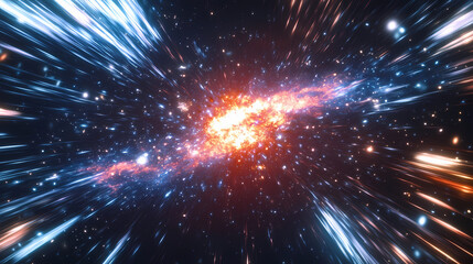 Wall Mural - Galactic burst: a vibrant explosion of light, fire, and color amidst the cosmic canvas, illuminating the night sky with dazzling brilliance. Galactic Mosaic Skies. Illustration