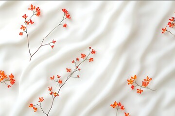 Wall Mural - Orange flowers and white fabric