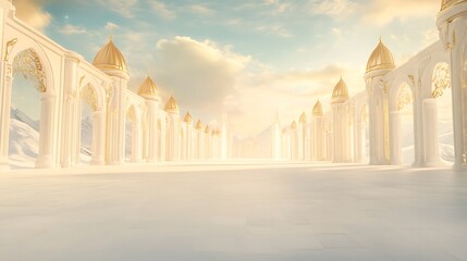 Aufkleber - A stunning image of a mythical golden city set in the clouds, inviting exploration and imagination.