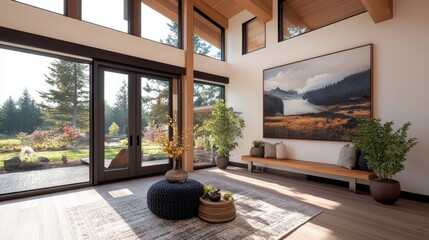 Poster - Large wall picture in home interior with doorway and studio lighting details