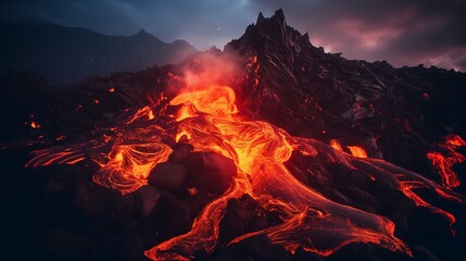 closeup of lava emerging from a mountain top.