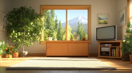 Poster - Living room interior with doorway and detailed decor in studio lighting settings for home design inspiration