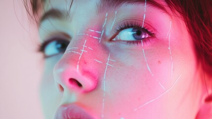 Aufkleber - Innovative beauty therapy with facial marking techniques in modern studio environment. Generative AI