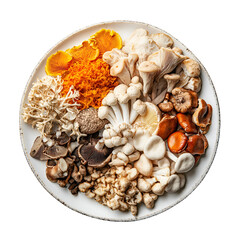 Wall Mural - Assorted Gourmet Mushrooms Oyster, Shiitake, Chanterelle, Plate