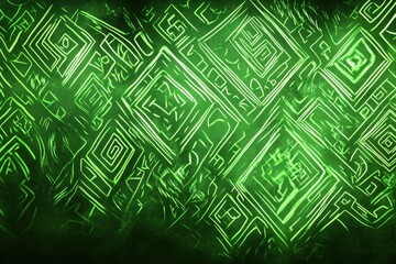 Bright green abstract pattern of squares and geometric shapes