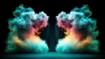 Aufkleber - Colorful smoke explosion with dark mysterious doorway opening into a dimly lit space