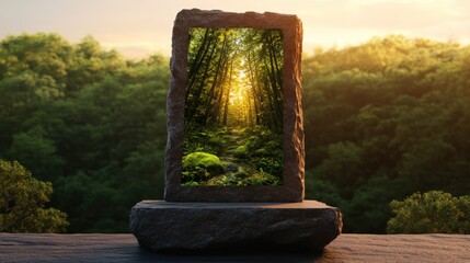 Poster - Stone featuring image of forest with mystical doorway leading to enchanted woodland scene