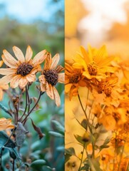 Leinwandbilder - flowers in contrasting stages of bloom showcasing vibrant colors during a sunny afternoon in a garde