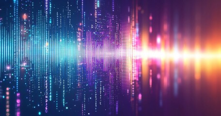 Poster - Colorful Digital Waves Representation with Light Effects and Data Points in a Futuristic Background