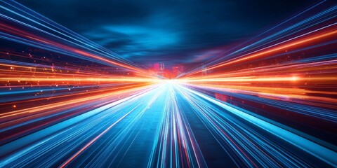 Poster - dynamic light trails in urban environment at night with vibrant colors and motion blur effect