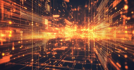 Poster - Vibrant Digital Network with Energetic Flow of Light Trails in Abstract Technology Background