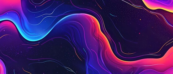 Poster - Abstract Colorful Waves in Dark Space Representing Fluid Motion and Dynamic Energy