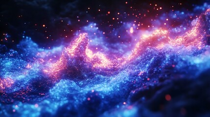 Leinwandbilder - Digital artwork featuring glowing particles in a wave pattern, perfect for modern design projects.