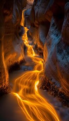 Poster - A dreamlike canyon where glowing rivers of light flow along the rocky walls, creating an ethereal atmosphere of vibrant energy