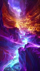 Poster - A dreamlike canyon where glowing rivers of light flow along the rocky walls, creating an ethereal atmosphere of vibrant energy