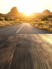 Aufkleber - A dark oak wooden table with a blurred background, perfect for interior design and furniture-related themes.